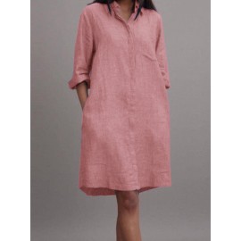 Women Plain Lapel Concealed Placket Casual Shirt Dress