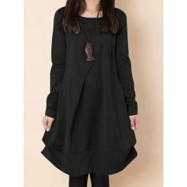 Women Solid Long Sleeve Crew Neck Casual Dress