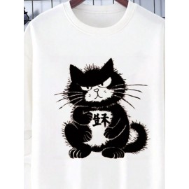 Mens Cat Graphic Crew Neck Casual Pullover Sweatshirts Winter