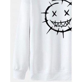 Mens Funny Smile Print Crew Neck Casual Pullover Sweatshirts Winter