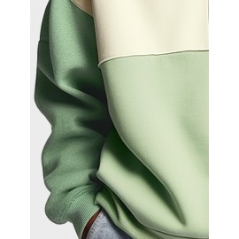 Mens Color Block Patchwork Crew Neck Loose Pullover Sweatshirts