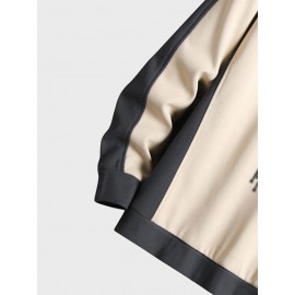 Mens Contrast Patchwork Embroidered Crew Neck Casual Pullover Sweatshirts Winter