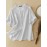 Women Solid Stand Collar Button Up Cotton Short Sleeve Shirt