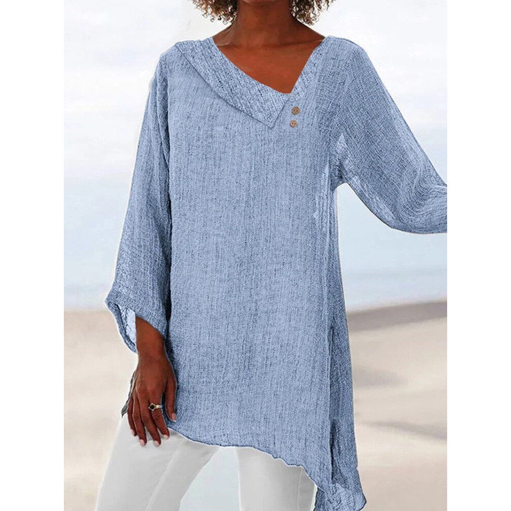 Women Irregular Design Plain Cotton Long Sleeve Blouse Women Irregular Design Plain Cotton Long Sleeve Blouse