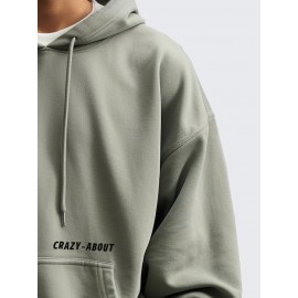 Mens Letter Print Kangaroo Pocket Casual Drawstring Hoodies Winter