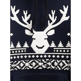 Mens Christmas Elk Snowflake Print Kangaroo Pocket Drawstring Hoodies