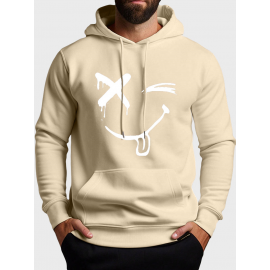 Mens Smile Face Graphic Kangaroo Pocket Casual Drawstring Hoodies
